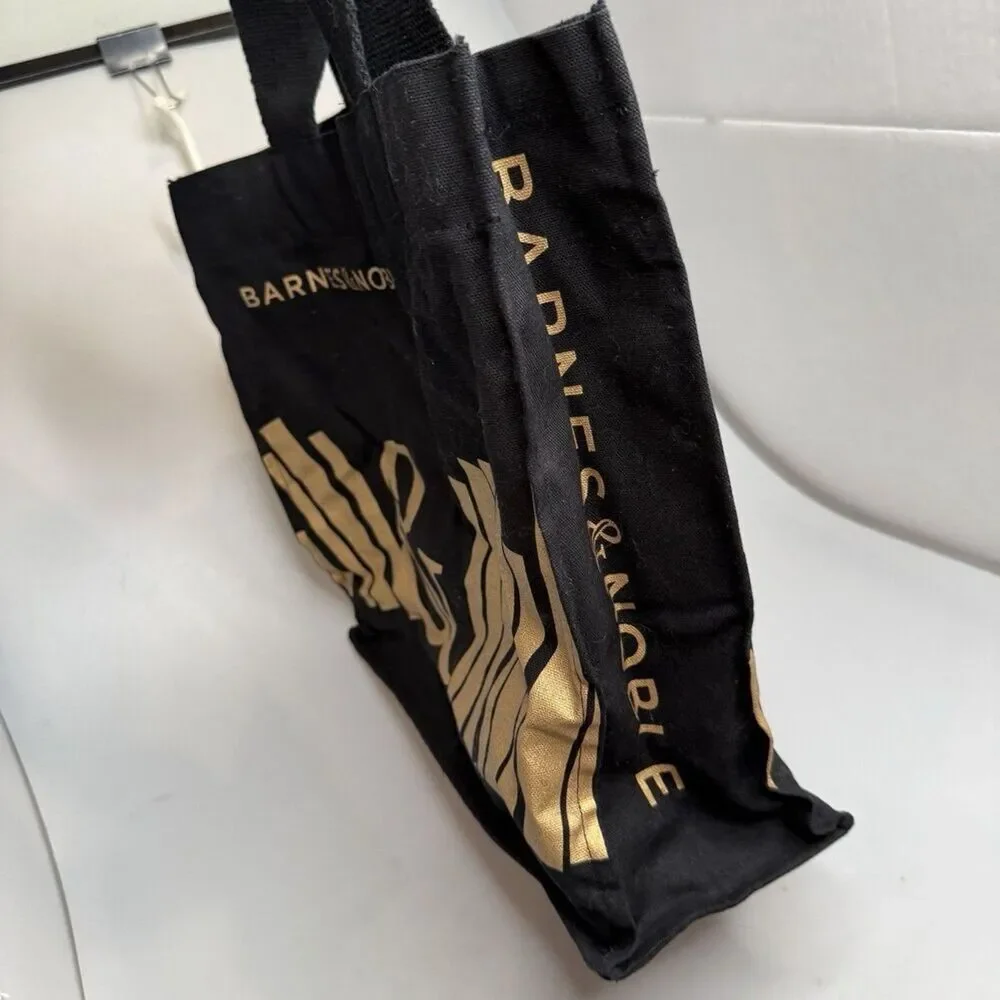 Barnes & Noble Canvas Tote Bag Black and Gold 14